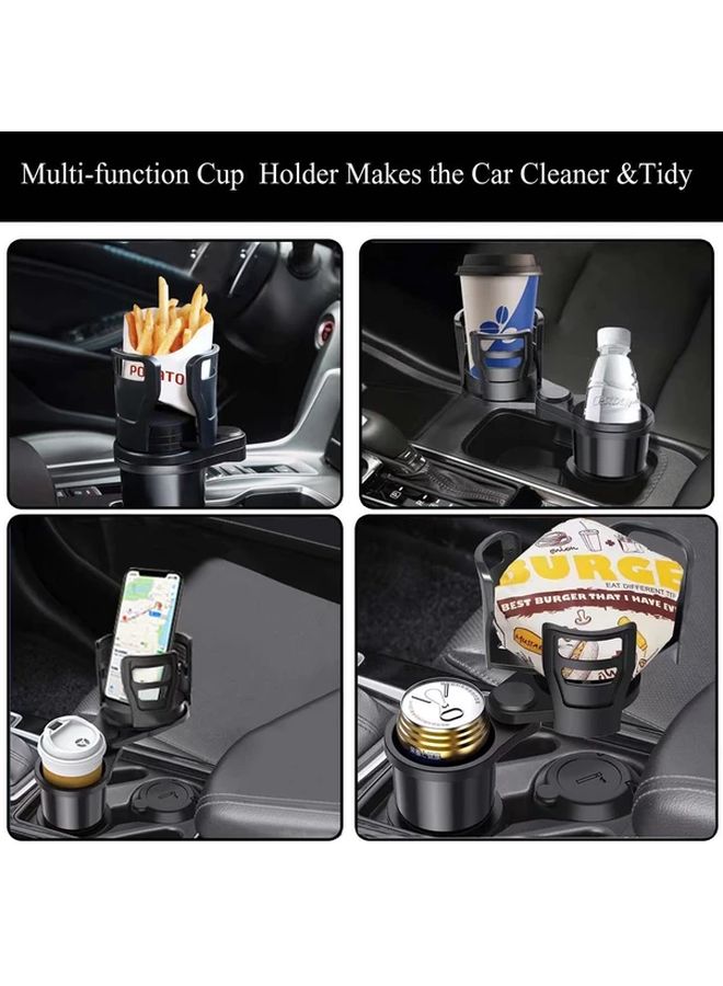 Black Double Slot Car Cup Holder Extender with Phone Holder - Image 5