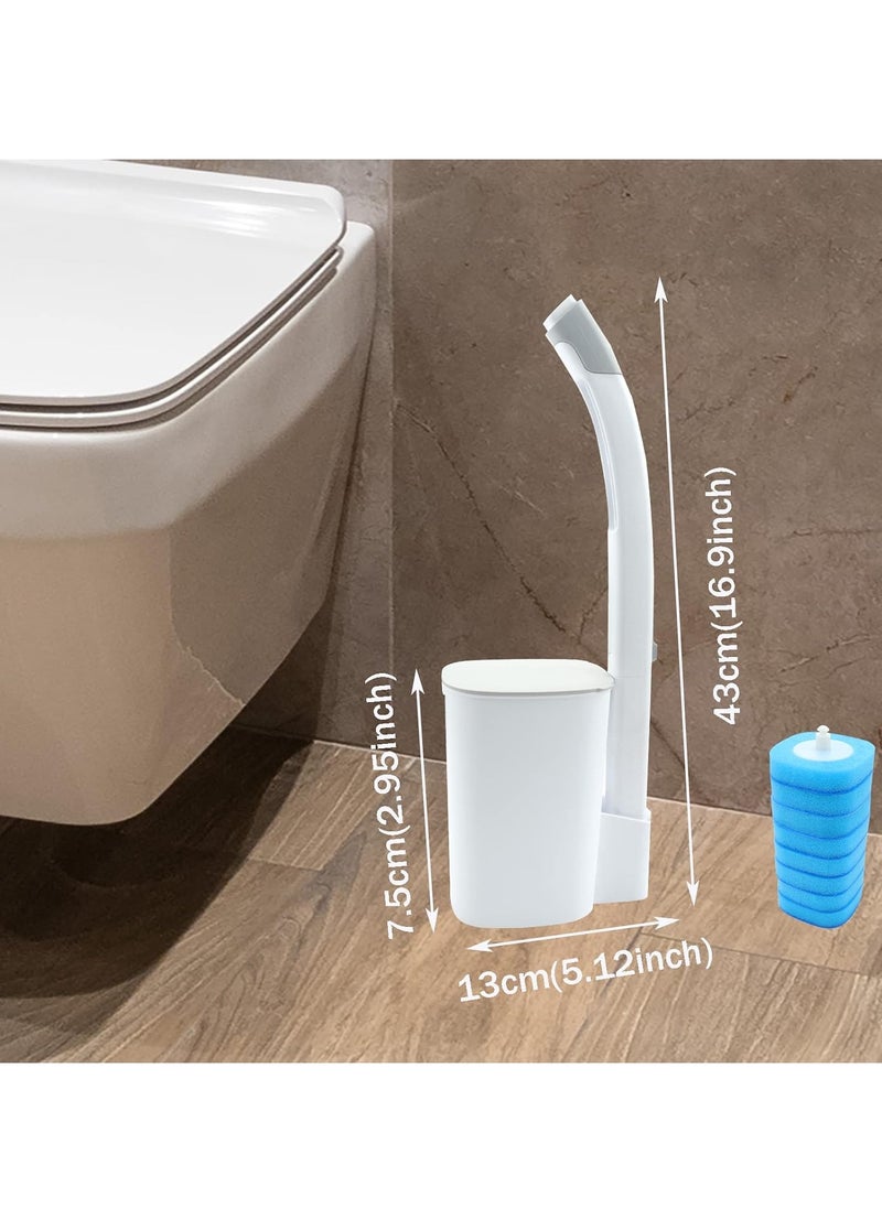 Disposable Toilet Brush with Stand and 8 Replacement Sponge Heads