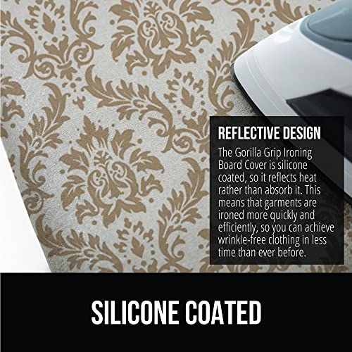 Gorilla Grip The Original GORILLA GRIP Ironing Board Cover and Pad, Silicone Coating, Thick Scorch Resistant Padding, Heavy Duty Iron Covers Standard Boards, Hook and Loop Fastener Strap, Damask, 15x54 - Image 4