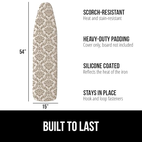 Gorilla Grip The Original GORILLA GRIP Ironing Board Cover and Pad, Silicone Coating, Thick Scorch Resistant Padding, Heavy Duty Iron Covers Standard Boards, Hook and Loop Fastener Strap, Damask, 15x54 - Image 2