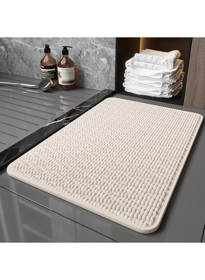 QICAI Non-Slip Bathroom Rug 40x60 cm - Super Absorbent Machine Washable Shower Mat, Quick Dry Bath Tub Floor Mat for Safety, Cream Color - Image 1