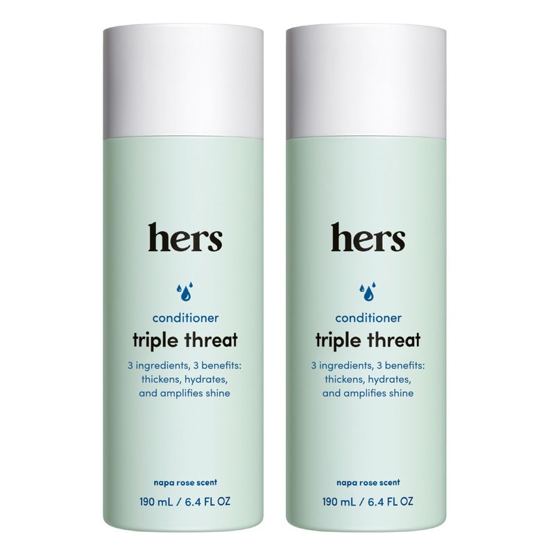 HIMS & HERS hers triple threat hydrating conditioner for damaged hair, leaves hair looking shiny and strong, color sage formula with an amino acid blend, argan, coconut, sunflower seed oil, 2 pack, 6.4oz - Image 1