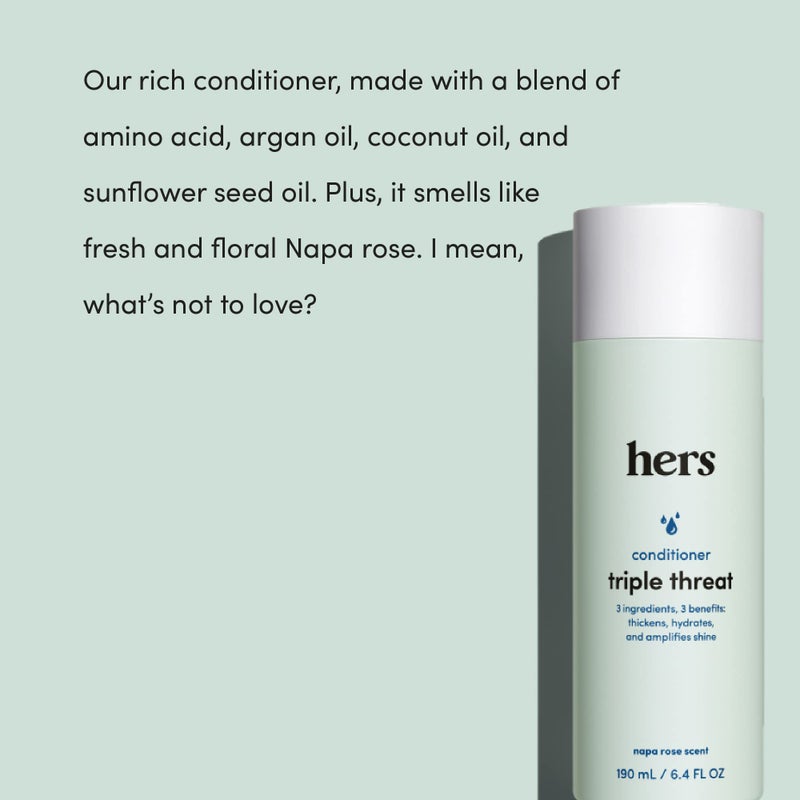 HIMS & HERS hers triple threat hydrating conditioner for damaged hair, leaves hair looking shiny and strong, color sage formula with an amino acid blend, argan, coconut, sunflower seed oil, 2 pack, 6.4oz - Image 3