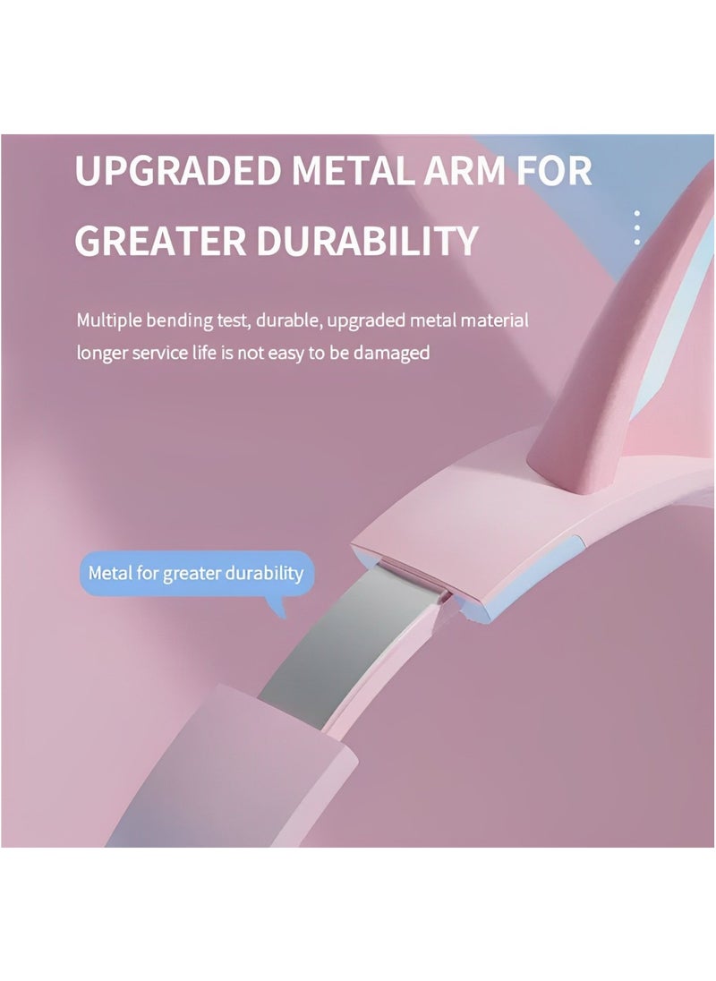 FIRST PRO - Cat Ear Headphones, Kids Bluetooth Headphone with Microphone, Foldable in your travel bag Comfortable and Adjustable Wireless/Wire Over Ear Headset for Girls and boys Teenagers (PINK) - Image 1