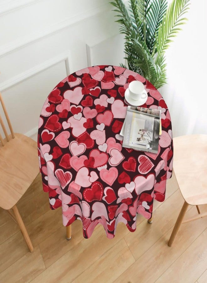 Sphragiyn Valentines Day Tablecloth Round 60 Inch Pink Red Hearts Holiday Table Cloth Water Resistant Fabric Table Covers for Kitchen Dining Small Tablecloth for Party Home Decor - Image 2