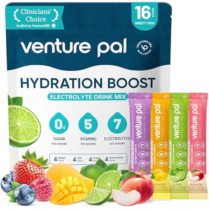 Venture Pal Sugar Free Electrolyte Powder Packets - Liquid Daily IV Hydration Packets | Electrolytes Drink Mix with 5 Vitamins & 7 Electrolytes | Keto Friendly | Non-GMO | Certified Vegan | 16 Sticks - Image 1