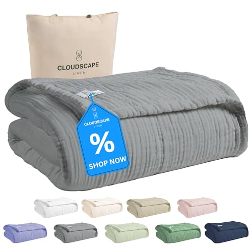 CloudScape Linen Cloud Scape Linen Extra Large 4 Layer Muslin Throw Blanket - 100% Cotton Gauze, Lightweight & Breathable All Season, Pre-Washed, for Couch & Bed, 50x70, Dark Grey - Image 1