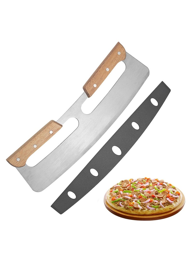 أوزيغالور 14 بوصة مقص البيتزا بنمط الروكر، شفرة من الفولاذ المقاوم للصدأ، مع مقابض خشب مزدوجة وغطاء حماية - Image 1