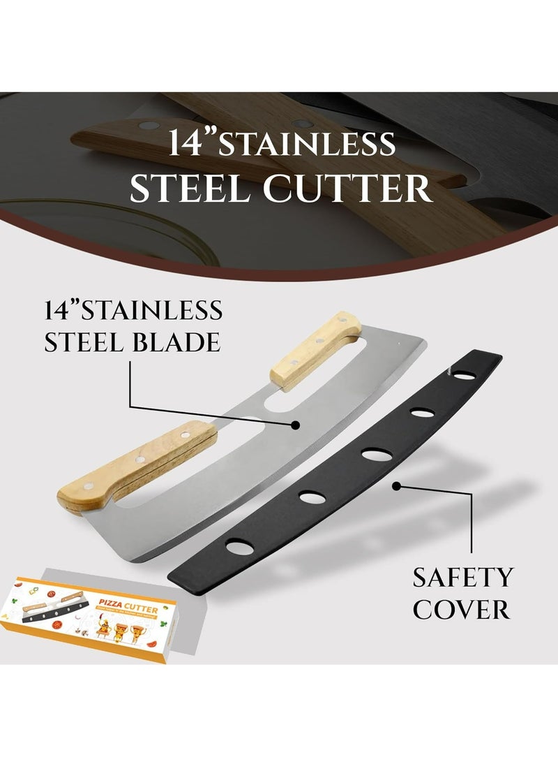 أوزيغالور 14 بوصة مقص البيتزا بنمط الروكر، شفرة من الفولاذ المقاوم للصدأ، مع مقابض خشب مزدوجة وغطاء حماية - Image 4