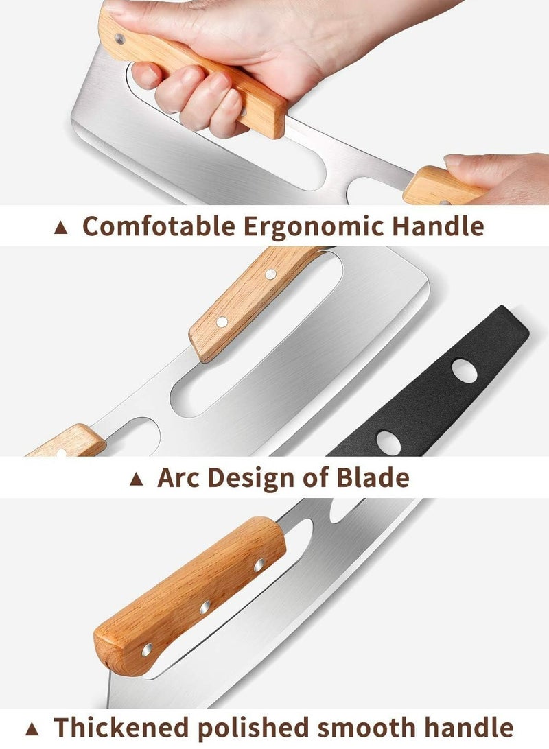 أوزيغالور 14 بوصة مقص البيتزا بنمط الروكر، شفرة من الفولاذ المقاوم للصدأ، مع مقابض خشب مزدوجة وغطاء حماية - Image 3