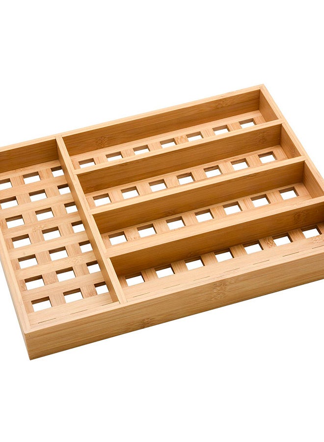 Bien Servi 5-Compartment Rectangular Shape Bamboo Utensil Drawer Organizer Brown 4.5 x 27 x 36 cm G19-X089 