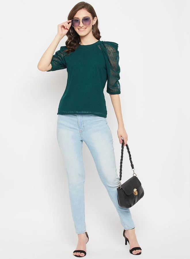 WineRed بلوزة شبكية بأكمام منفوخة