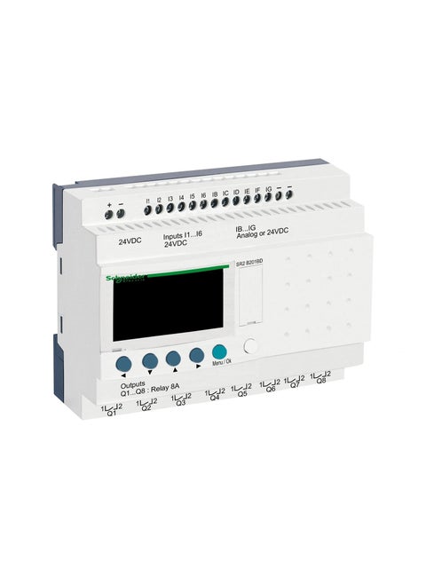 وحدة تحكم منطقية قابلة للبرمجة من Schneider Zelio Logic_ مرحل ذكي مدمج Zelio Logic - 20 I/O - 24 V DC - ساعة - شاشة عرض_ [SR2B201BD]
