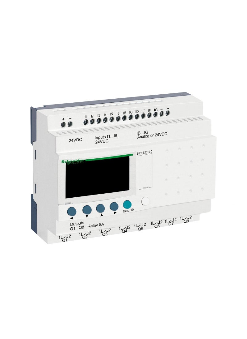 وحدة تحكم منطقية قابلة للبرمجة من Schneider Zelio Logic_ مرحل ذكي مدمج Zelio Logic - 20 I/O - 24 V DC - ساعة - شاشة عرض_ [SR2B201BD]