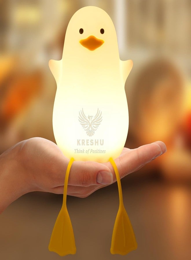 KRESHU Cute Duck LED Night Light | USB Type-C Rechargeable Soft Silicone Touch Control Lamp for Kids | Bedside Warm Cozy Baby Light | Soft Squeeze Duck Lamp (Pack of 1) - Image 1
