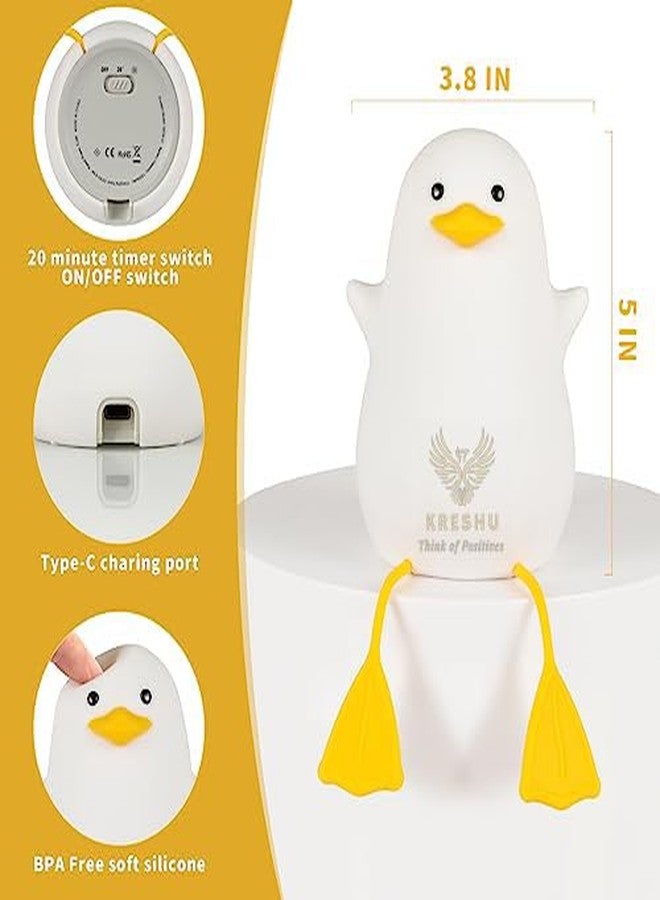 KRESHU Cute Duck LED Night Light | USB Type-C Rechargeable Soft Silicone Touch Control Lamp for Kids | Bedside Warm Cozy Baby Light | Soft Squeeze Duck Lamp (Pack of 1) - Image 4