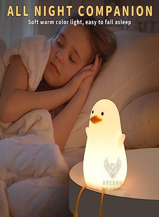 KRESHU Cute Duck LED Night Light | USB Type-C Rechargeable Soft Silicone Touch Control Lamp for Kids | Bedside Warm Cozy Baby Light | Soft Squeeze Duck Lamp (Pack of 1) - Image 3