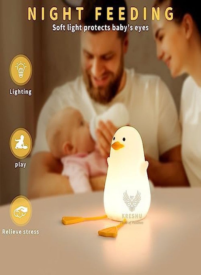 KRESHU Cute Duck LED Night Light | USB Type-C Rechargeable Soft Silicone Touch Control Lamp for Kids | Bedside Warm Cozy Baby Light | Soft Squeeze Duck Lamp (Pack of 1) - Image 2