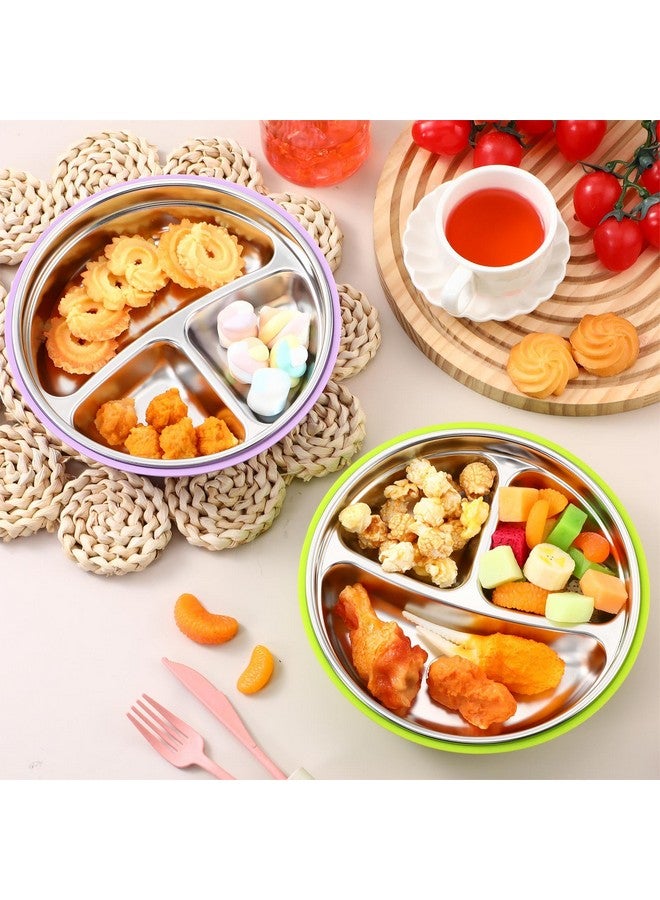 Nuogo أطباق مصنوعة من الفولاذ المقاوم للصدأ للأطفال مع قاعدة شفط قابلة للإزالة 2 في 1 وعاء معدني مقسم للأطفال الصغار لوجبات الأطفال الانتقائيين، آمنة للغسل في غسالة الصحون (بنفسجي، أخضر) - Image 2