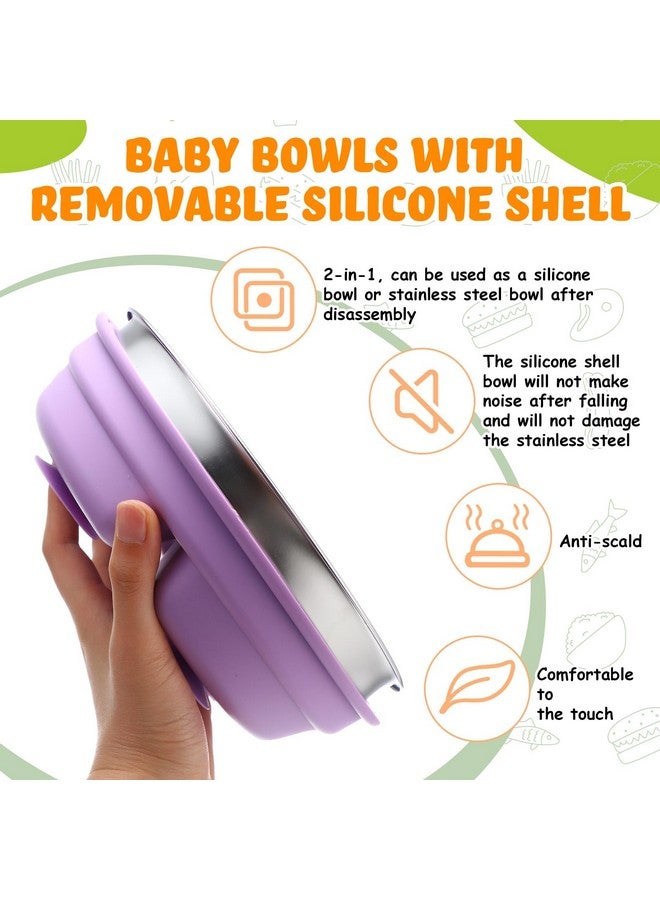 Nuogo أطباق مصنوعة من الفولاذ المقاوم للصدأ للأطفال مع قاعدة شفط قابلة للإزالة 2 في 1 وعاء معدني مقسم للأطفال الصغار لوجبات الأطفال الانتقائيين، آمنة للغسل في غسالة الصحون (بنفسجي، أخضر) - Image 3