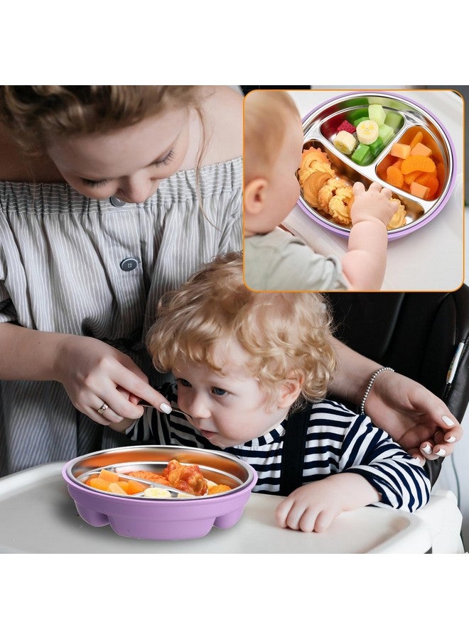 Nuogo أطباق مصنوعة من الفولاذ المقاوم للصدأ للأطفال مع قاعدة شفط قابلة للإزالة 2 في 1 وعاء معدني مقسم للأطفال الصغار لوجبات الأطفال الانتقائيين، آمنة للغسل في غسالة الصحون (بنفسجي، أخضر) - Image 5