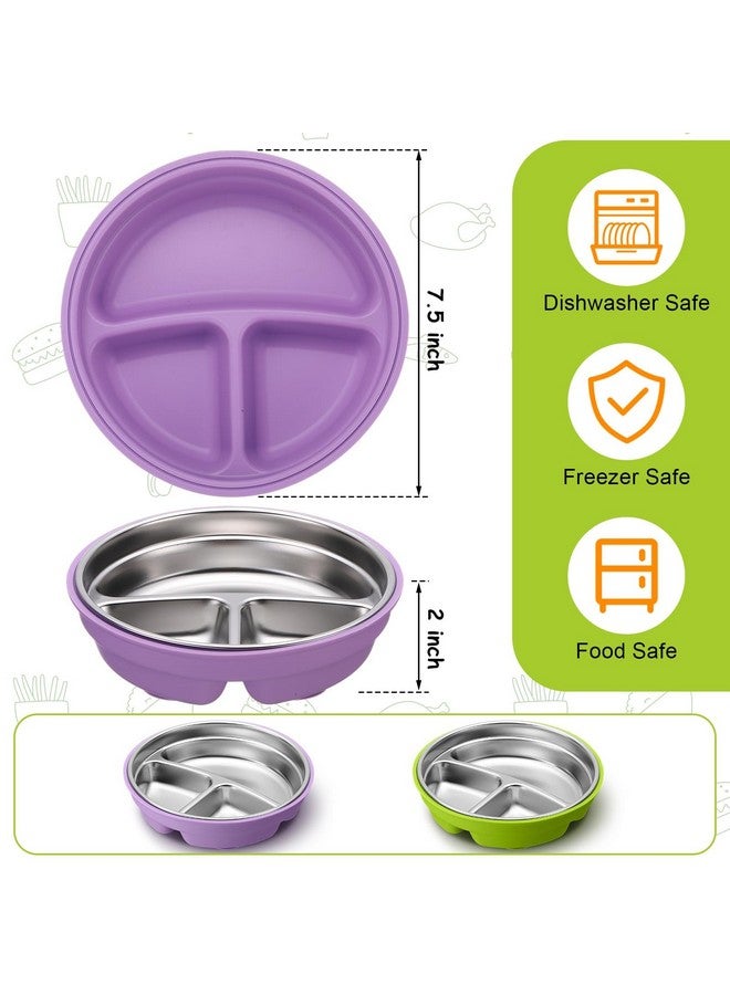 Nuogo أطباق مصنوعة من الفولاذ المقاوم للصدأ للأطفال مع قاعدة شفط قابلة للإزالة 2 في 1 وعاء معدني مقسم للأطفال الصغار لوجبات الأطفال الانتقائيين، آمنة للغسل في غسالة الصحون (بنفسجي، أخضر) - Image 4