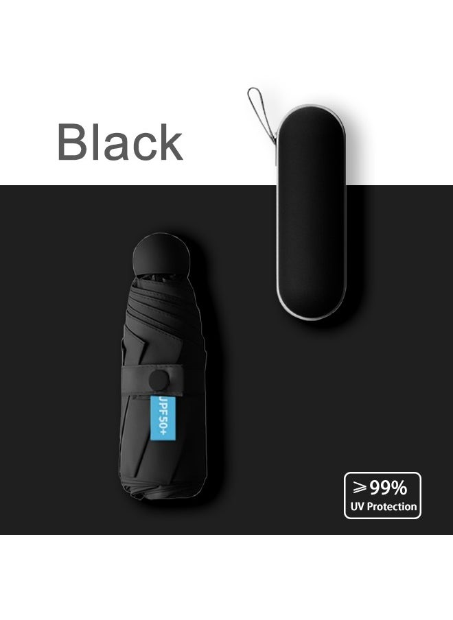Generic 99% UV Protection Pocket Umbrella Portable Durable Capsule Umbrella With 12 Fiberglass Ribs  Storage Box Sun-shading  Wind-resistant for Commuting, Shopping, Outdoors, Car Backup (Black)  - Image 1