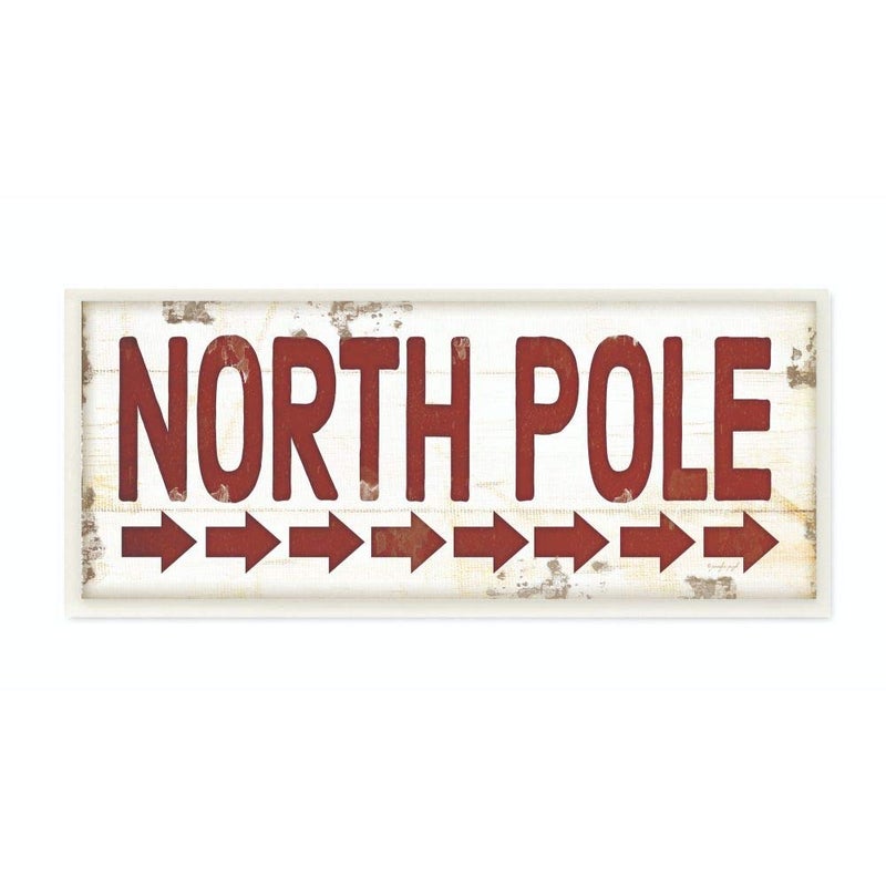 Stupell Industries North Pole Sign Red Christmas Holiday Word Design Wall Plaque 7 x 17 MultiColor