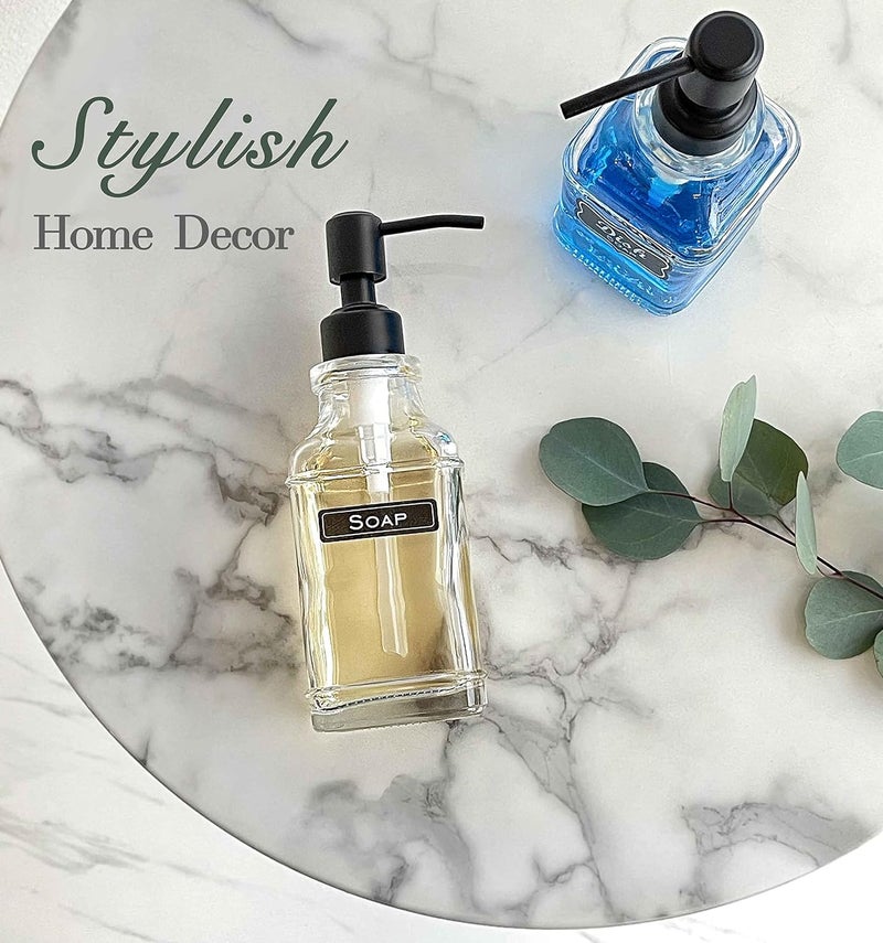JASAI 2Pack Soap Dispenser with Rustproof Black Stain 304 Stainless Steel Pump, Stylish Hand soap Dispenser with 10Pcs Stickers, Refillable Glass Soap Dispenser for Kitchen & Bathroom. - Image 5