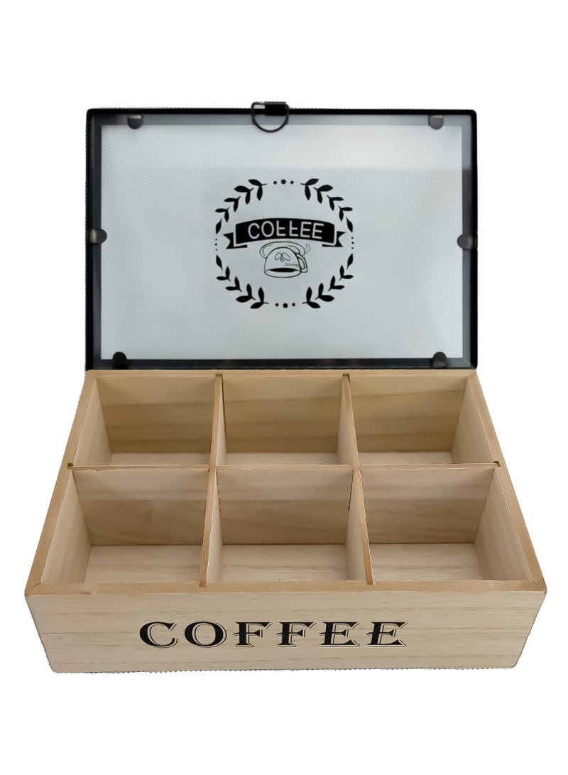 Wooden Tea Box with Lid/ Perfect for Tea Bag Storage/4 Compartments Wooden Tea Box with Hinged Glass Lid, Tea Organizer, Wooden Storage Coffee Tea Bag Organizer for Kitchen Cabinets  - Image 2