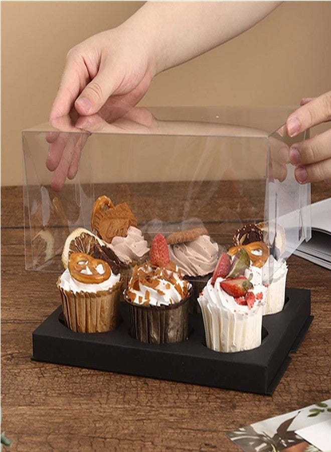 OUKEYI 10 Gift Boxes Transparent Cake Boxes ，6 Holes Inserts Cupcake & Dessert Boxes | Tall Transparent Cupcake Box | Insert in White,orBlack | Fits Muffin & Cupcakes Cases（9.4"x 6.7" x 3.9" ） (black) - Image 2