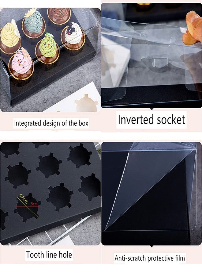 OUKEYI 10 Gift Boxes Transparent Cake Boxes ，6 Holes Inserts Cupcake & Dessert Boxes | Tall Transparent Cupcake Box | Insert in White,orBlack | Fits Muffin & Cupcakes Cases（9.4"x 6.7" x 3.9" ） (black) - Image 5