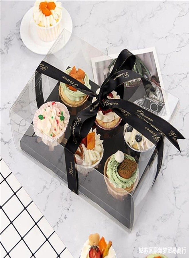 OUKEYI 10 Gift Boxes Transparent Cake Boxes ，6 Holes Inserts Cupcake & Dessert Boxes | Tall Transparent Cupcake Box | Insert in White,orBlack | Fits Muffin & Cupcakes Cases（9.4"x 6.7" x 3.9" ） (black) - Image 3