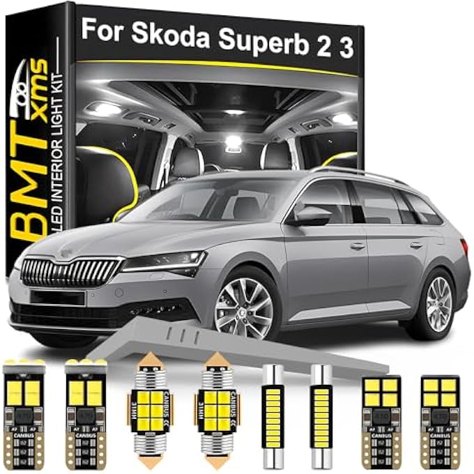 BMT xms طقم إضاءة داخلية LED مكون من 22 قطعة بديلة لسيارة سكودا سوبيرب 2 3 Mk2 Mk3 B6 B8 3T 3V سيدان ستيشن واجن 2008-2022 6000 كلفن أضواء داخلية للسيارة بيضاء - Image 1