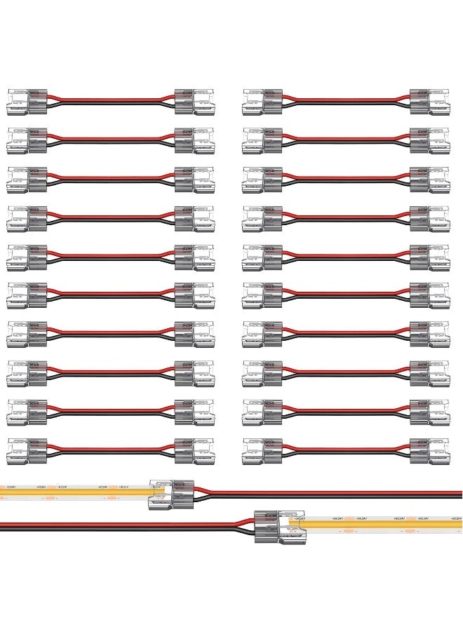 Generic 20 Pack COB LED Connectors, 2 Pin 8mm Solderless Snap Connectors, 15cm Double Headed for Low Voltage Single Color Light Strips, Ideal for DIY COB SMD  - Image 1