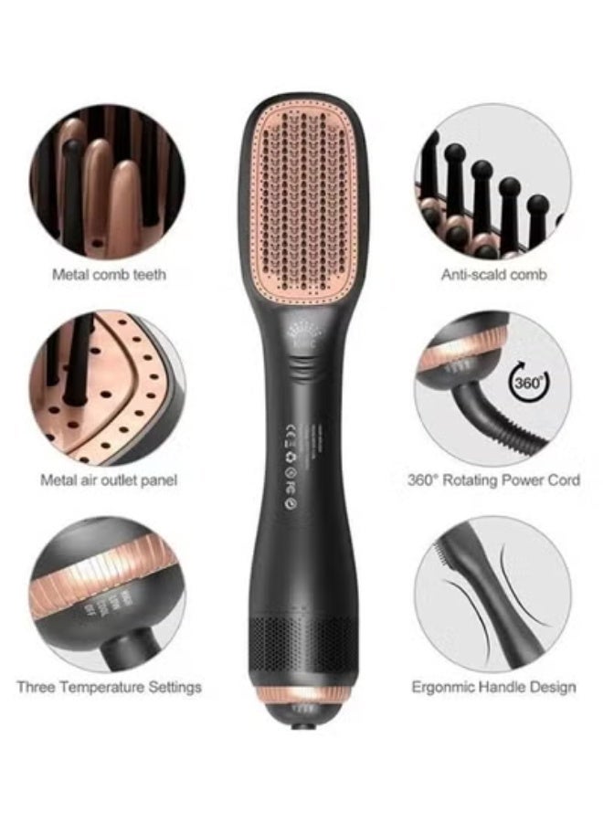 Denx 3-in-1 Hot Air Brush for Hair Styling, Straightening, Drying & Volumizing | Powerful 1200-1500W Performance with 3-Speed Heat Settings | Anti-Frizz Ceramic Brush for Smooth Results | Lightweight Design for Home & Travel | Suitable for All Hair Types - Image 1