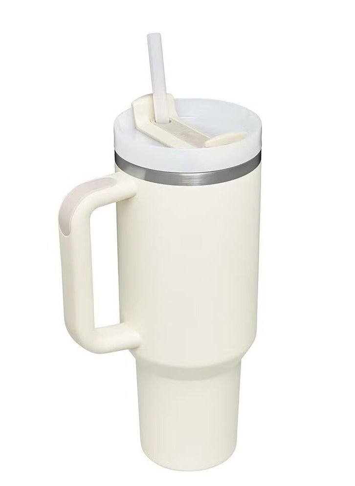 Stanley - Quencher H2.0 FlowState Stainless Steel Vacuum Insulated Tumbler with Lid and Straw for Water, Iced Tea or Coffee, Smoothie and More Stainless Steel 40 oz,1.18L (Cream White) - Image 1
