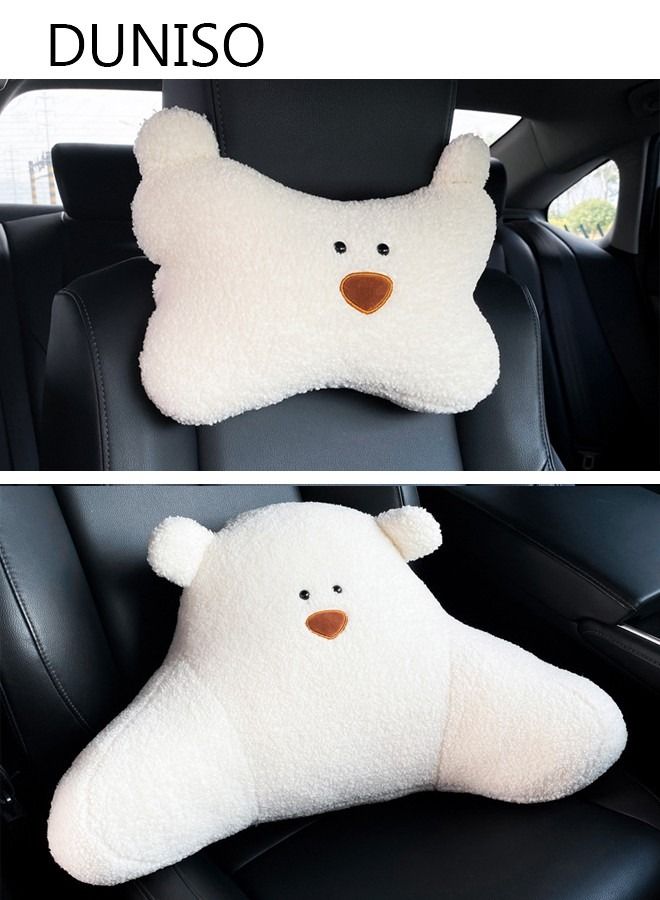 DUNISO Car Headrest Pillow, Car Lumbar Support Pillow,Cute White Dog Car Neck Pillow,Comfortable Soft Car Seat Pillow for Driving,Cartoon Neck Pillow for Car,Car Decor Accessories - Image 1