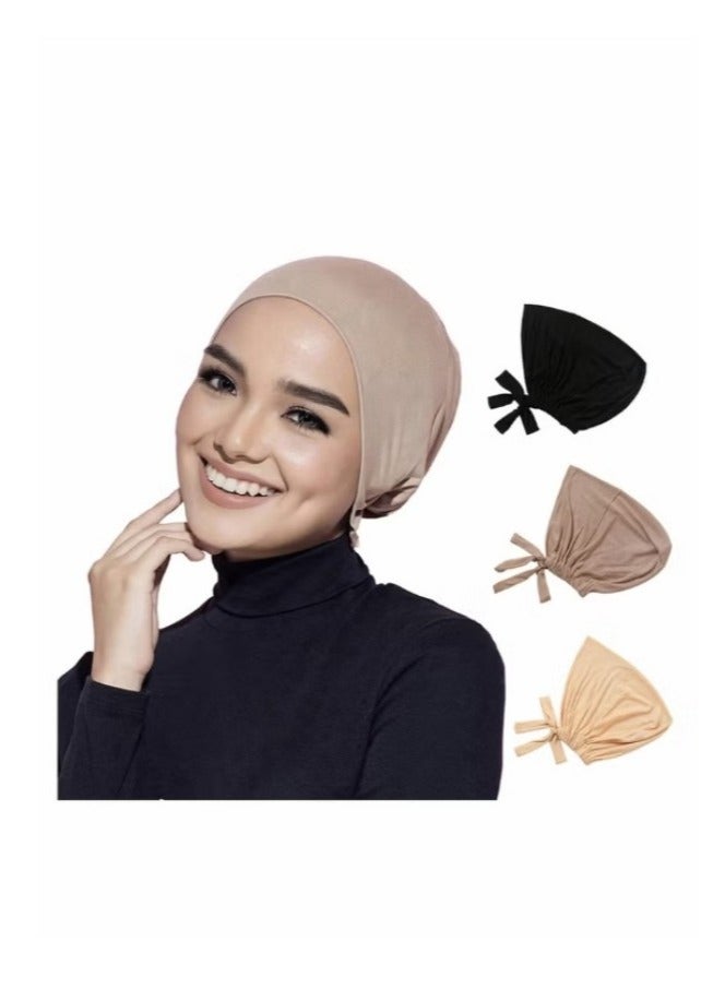 Excefore Women Under Scarf 3PCS Chemo Headwear Hat Hijab Cap Islamic Muslim with Tie-Back Closure - Image 1
