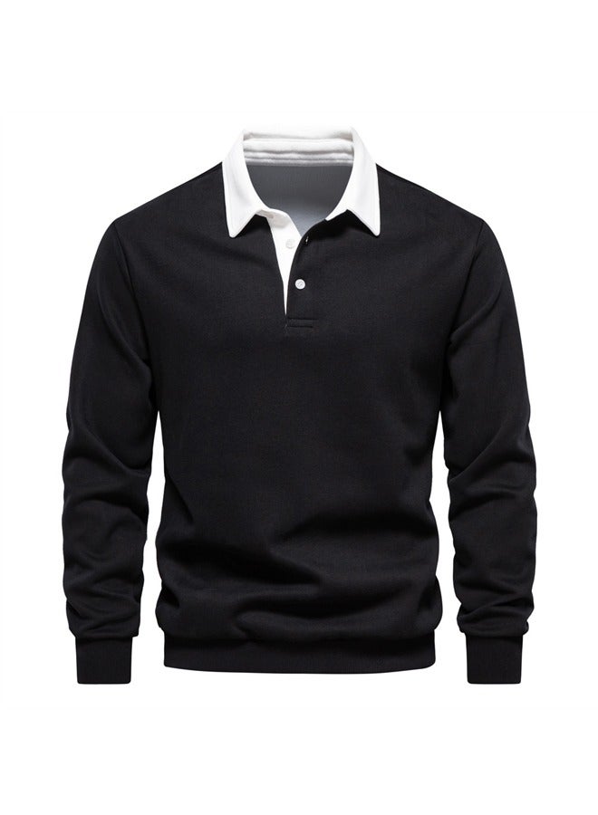 NIBEMINENT Men's Polo Collar Casual Long Sleeved Hoodie - Image 1