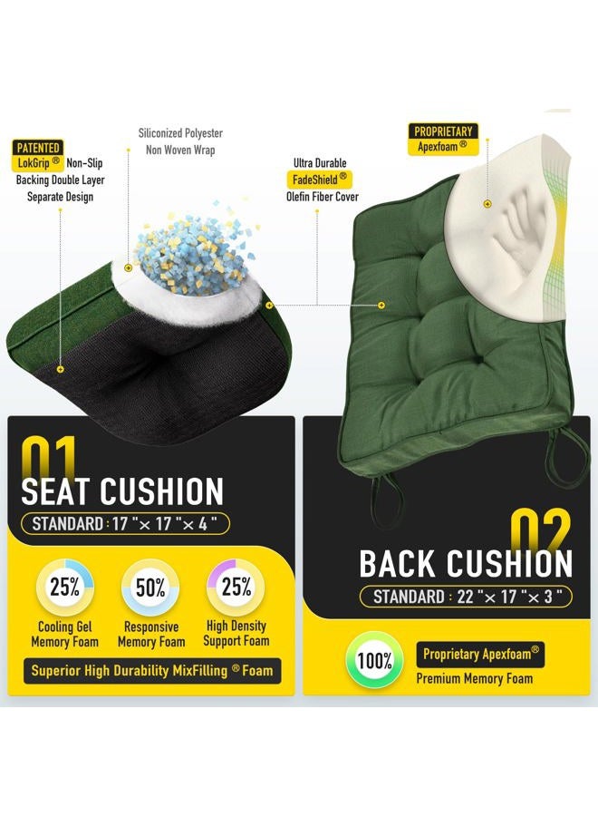 SUNROX Memory Foam Non Slip Rocking Chair Cushion, FadeShield Water Resistant Thicken Durable Tufted Pads, Set of Seat & Back Cushion with Ties for Indoor/Outdoor Rocker, 2 Piece, Army Green - Image 2