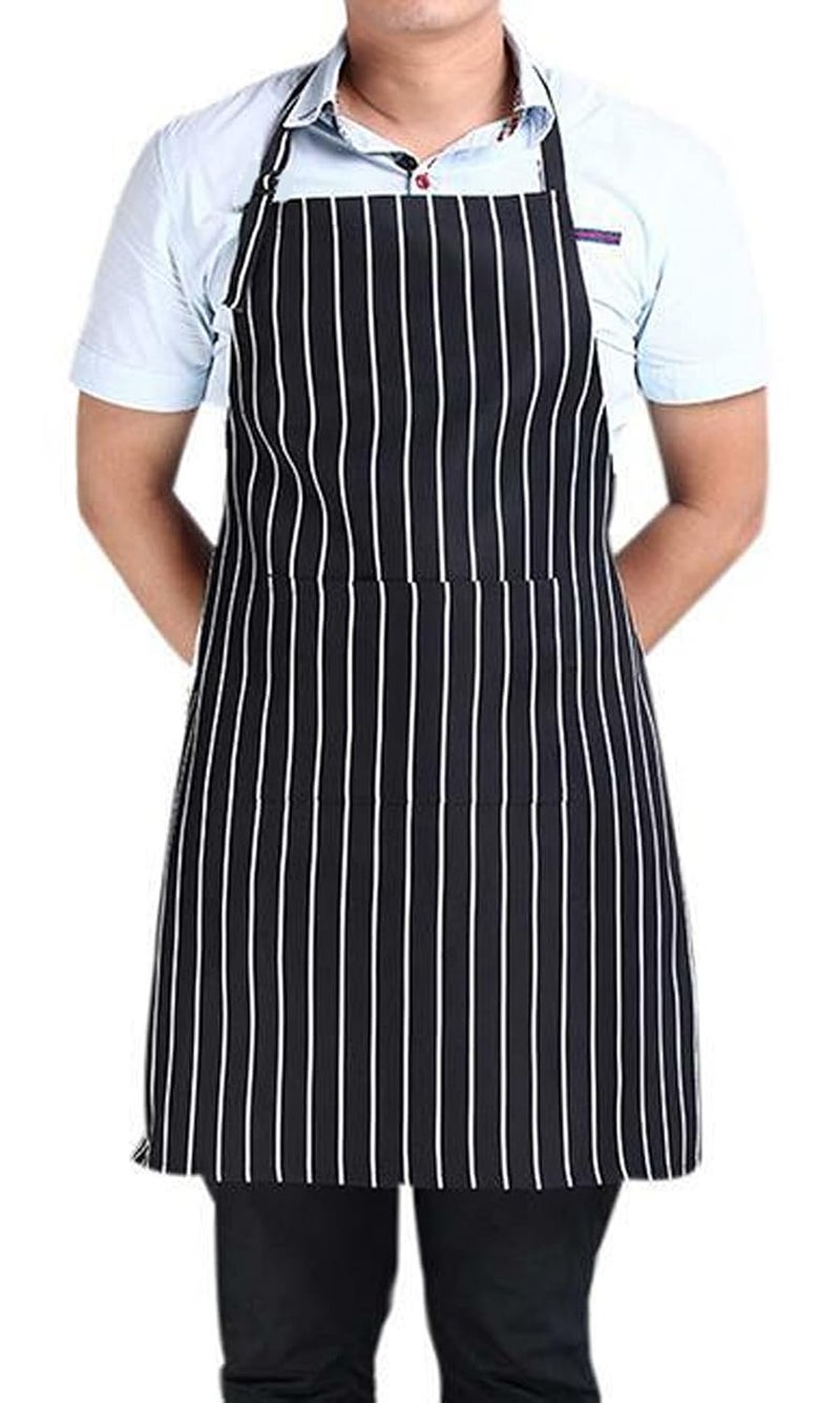 HAINE Kitchen Apron Waterproof Stripe Pattern with Front Pocket Free Size Unisex 1 Black - Image 4