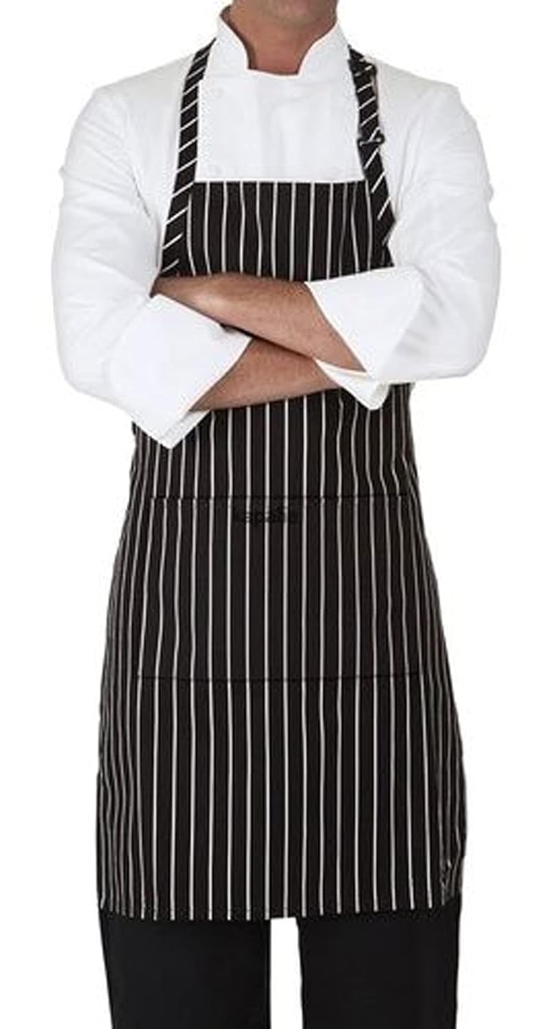 HAINE Kitchen Apron Waterproof Stripe Pattern with Front Pocket Free Size Unisex 1 Black - Image 1