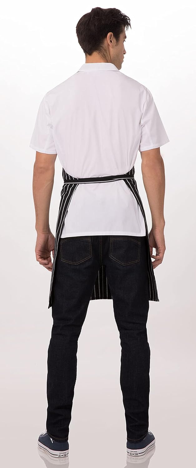 HAINE Kitchen Apron Waterproof Stripe Pattern with Front Pocket Free Size Unisex 1 Black - Image 2