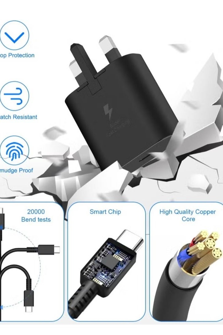 25W for Samsung Phone Fast Charger for S23, S23+, S23 Ultra, S22, S22+, S22 Ultra, S21, S21 Ultra, S21+, S20, A33, A72, A71, A53, A52, A51, A50, M33 USB C Cable and Plug Charge - Image 2