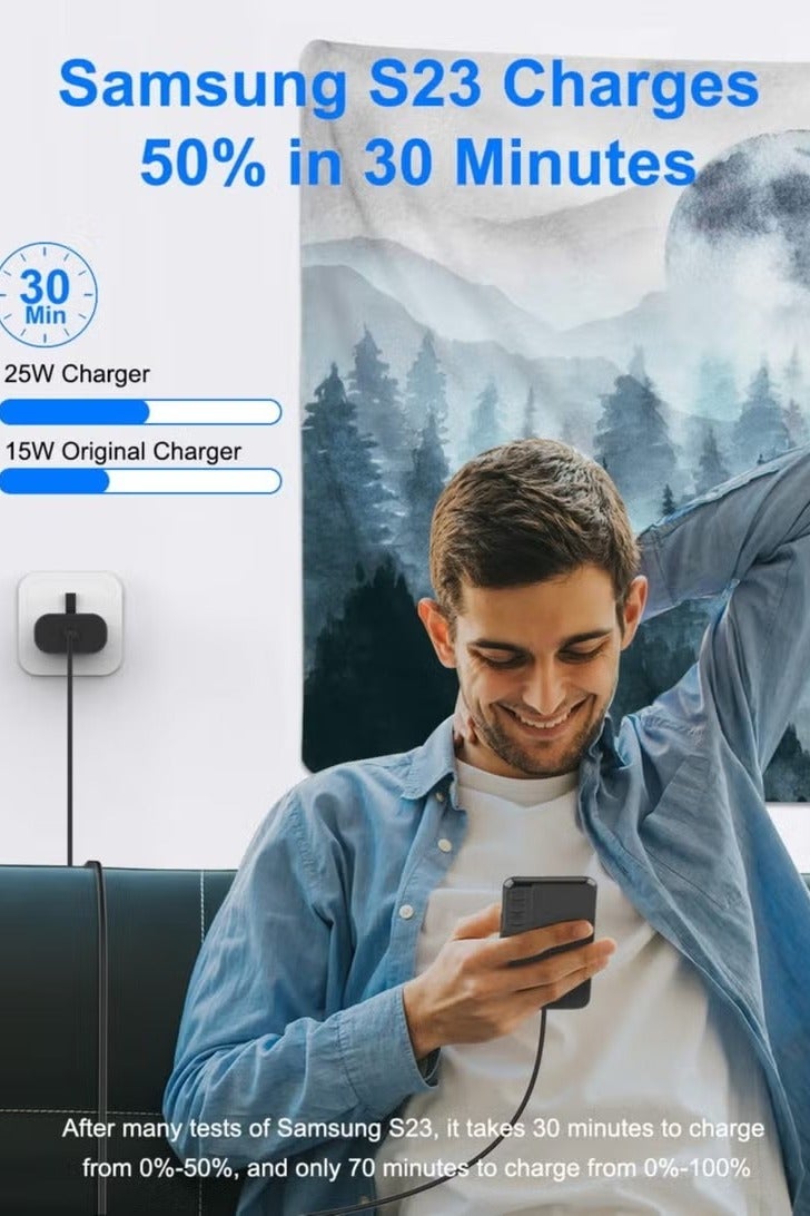 25W for Samsung Phone Fast Charger for S23, S23+, S23 Ultra, S22, S22+, S22 Ultra, S21, S21 Ultra, S21+, S20, A33, A72, A71, A53, A52, A51, A50, M33 USB C Cable and Plug Charge - Image 4