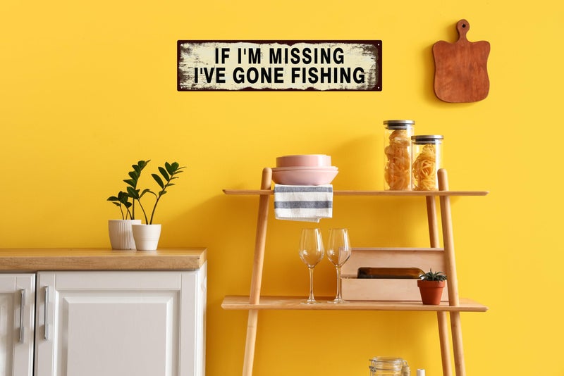 QIXFGUL Vintage Tin Sign Retro Metal Funny If I'm Missing I've Gone Fishing Signs for Home Decor Stylish Wall Art Plaques Gift for Home Door Entrance Fence and Wall Decor in Every Room 16x4 in - Image 4