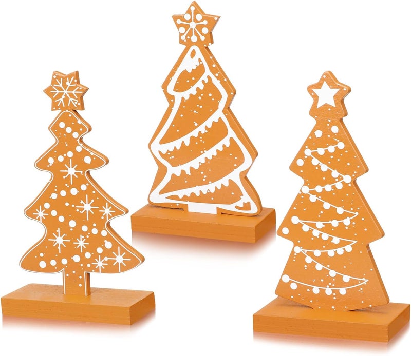 Syhood 3 Pcs Christmas Gingerbread Tree Tabletop Decorations Wooden Gingerbread Trees Sequins Village Standing Gingerbread Tree Sign with Base for Xmas Home Table Centerpiece Mantel Shelf office Decor - Image 1