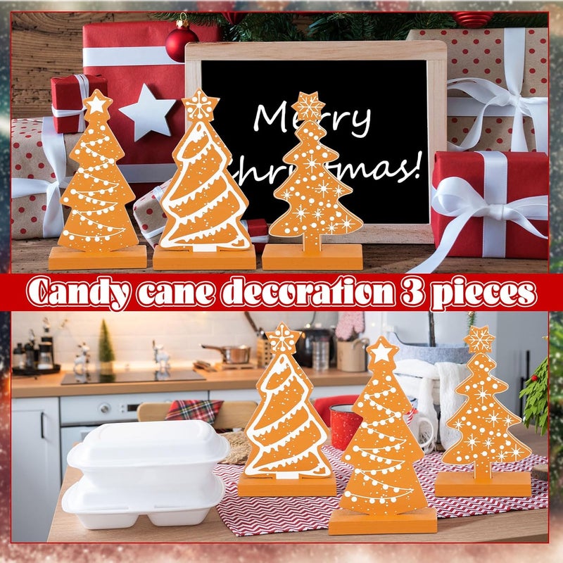 Syhood 3 Pcs Christmas Gingerbread Tree Tabletop Decorations Wooden Gingerbread Trees Sequins Village Standing Gingerbread Tree Sign with Base for Xmas Home Table Centerpiece Mantel Shelf office Decor - Image 5