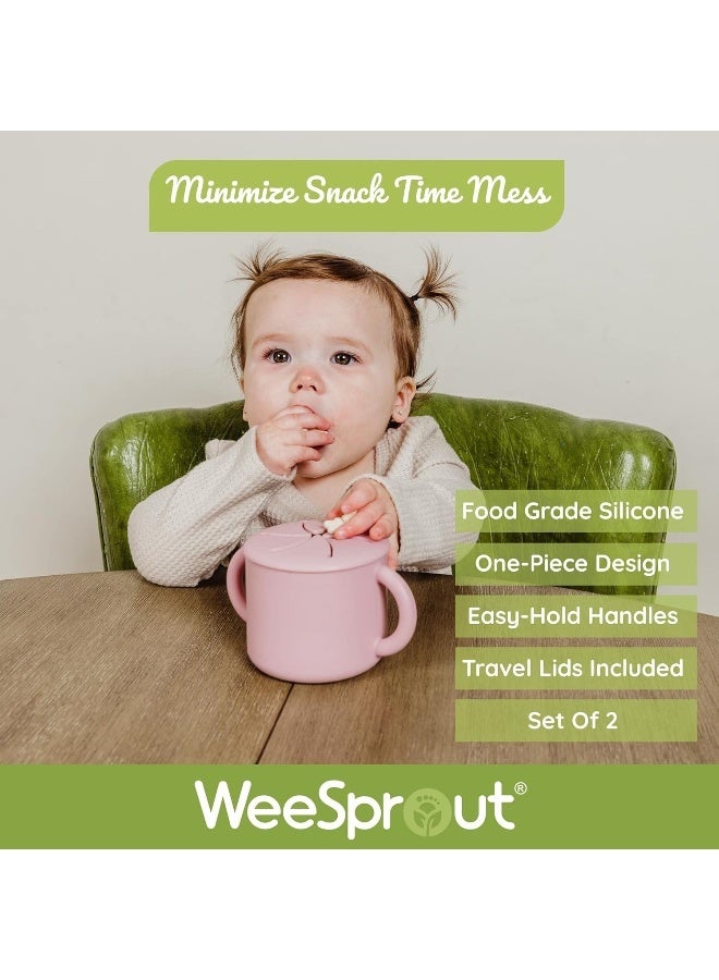 WeeSprout Snack Containers, Food Grade Silicone Cups, Spill-Proof Tops For Toddlers and Babies, Premium Hard Plastic Travel Lids, Dishwasher Safe, Set of 2 Snack Catchers - Image 2
